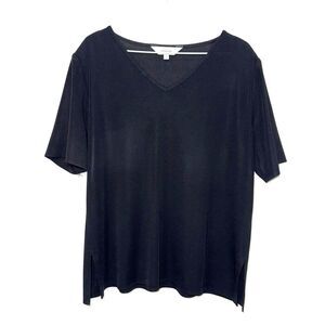 MISOOK Knit V Neck Short Sleeve Blouse - Black 1X